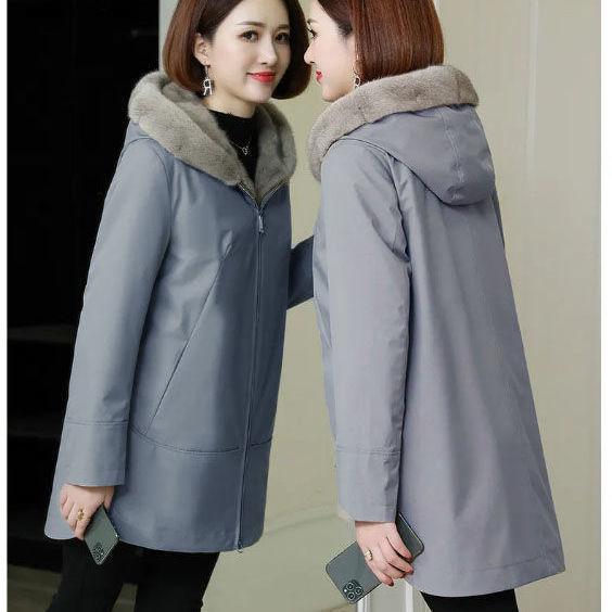 

хлопковая одежда женское пальто пальто флис утолщенное среднее и длинное пальто стрижка овец подкладка мех интегрированный капюшон искусственный мех 5XL recommends 180-100kg серо голубой