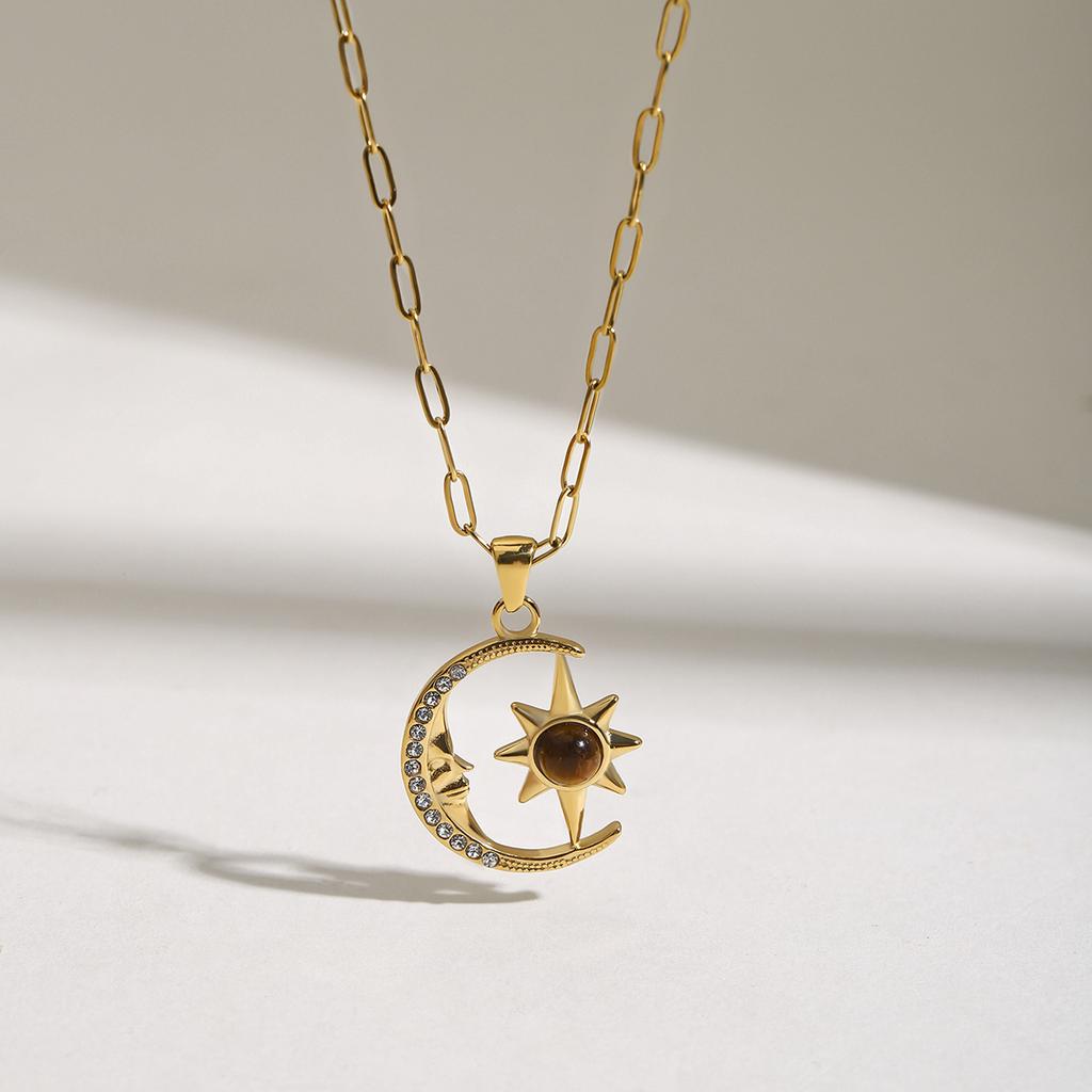 Yori Edelstahl Stern Mond Anhänger Halskette 18K Gold Farbe Beschichtet Wasserdicht Charm Schmuck Geschenk Zubehör