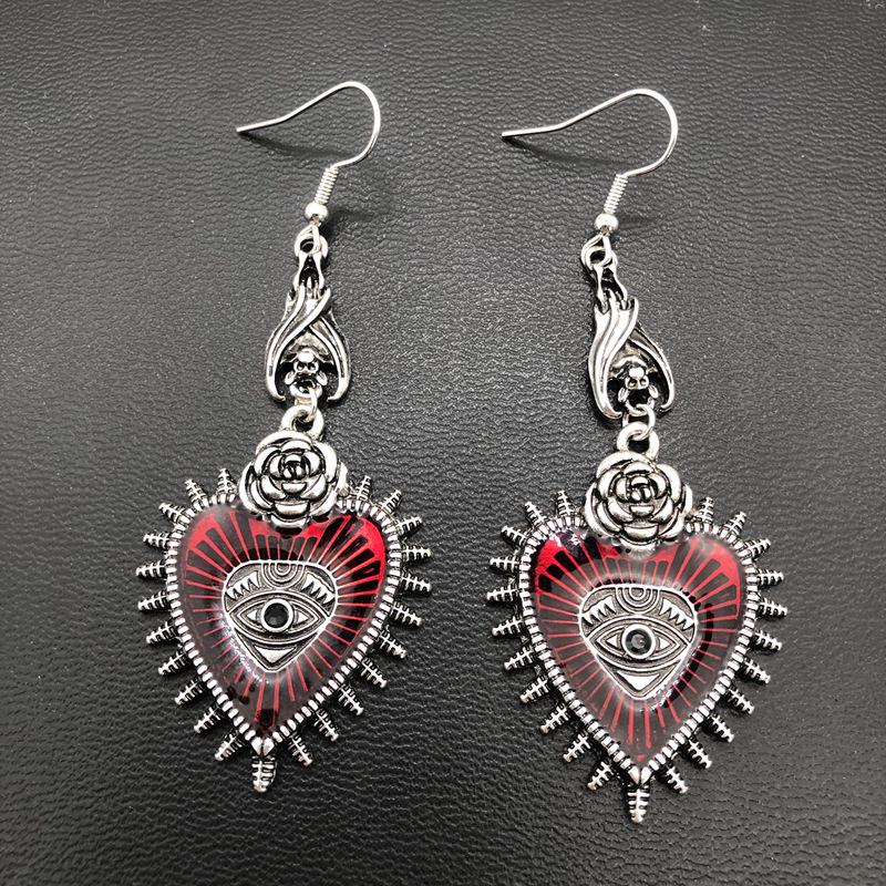 2022 Gothic Punk Rose & Bloody Eye Bat Earrings