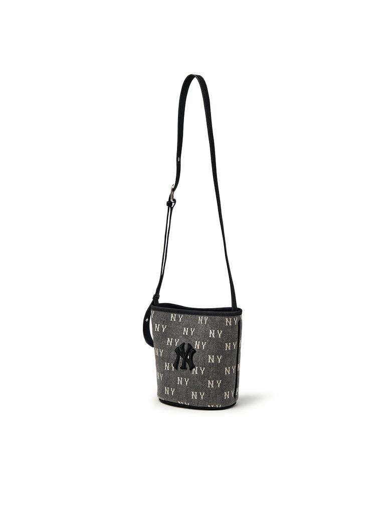 Mlb Classic Monogram Vintage Denim Mini Bucket Bag Ny (Charcoal Grey)