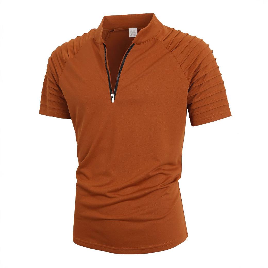

Мужская летняя спортивная, фитнес, повседневная футболка с коротким рукавом, вертикальным эластичным воротником на молнии для мужчин 3XL оранжевый