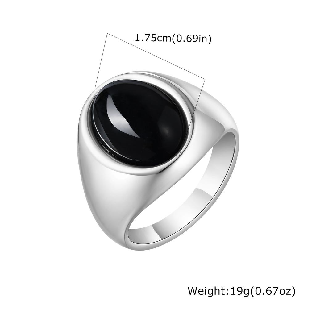 Vnox 15.5/17.5mm Chunky Oval Agate Stone Signet Rings for Men, Stainless Steel Fraternal Rings,Polished Comfort Wear Finger Band