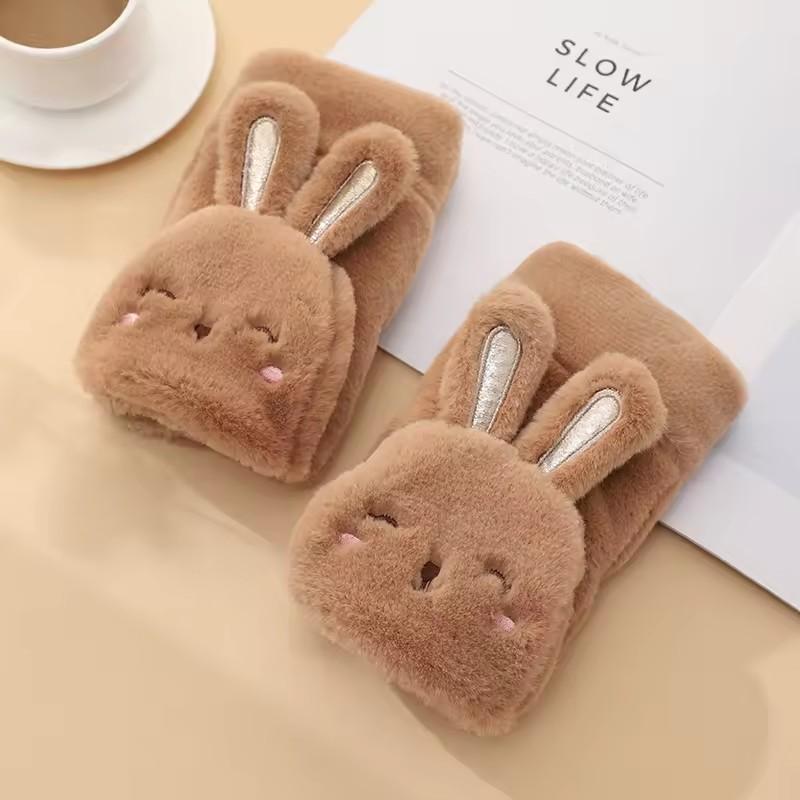 Fashionable Soft Outdoor Cute Rabbit Ladies Warm Half Full Finger Winter Women Gloves