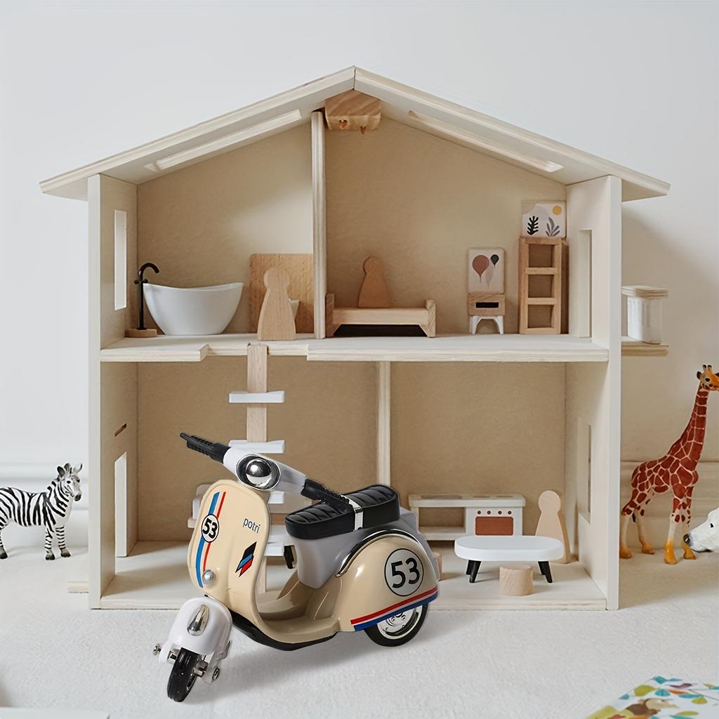 Vintage plastová stolní dekorace ve tvaru skútru - Retro styl, Červené a modré pruhy, Není potřeba baterií, Ideální pro vnitřní/venkovní domov, kancelář