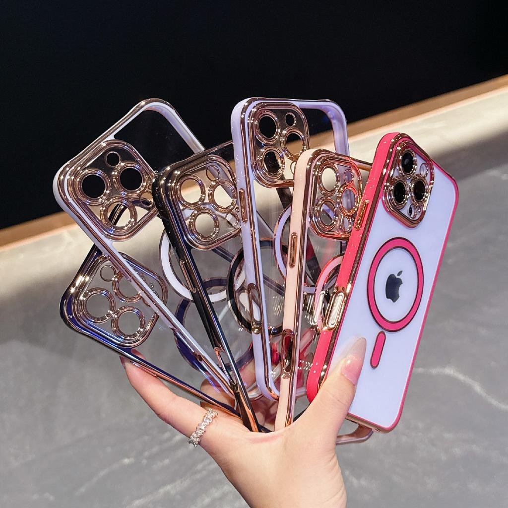 For iPhone 16 Pro Magnetic Case Electroplated 2.0mm Acrylic TPU Phone Back Cover