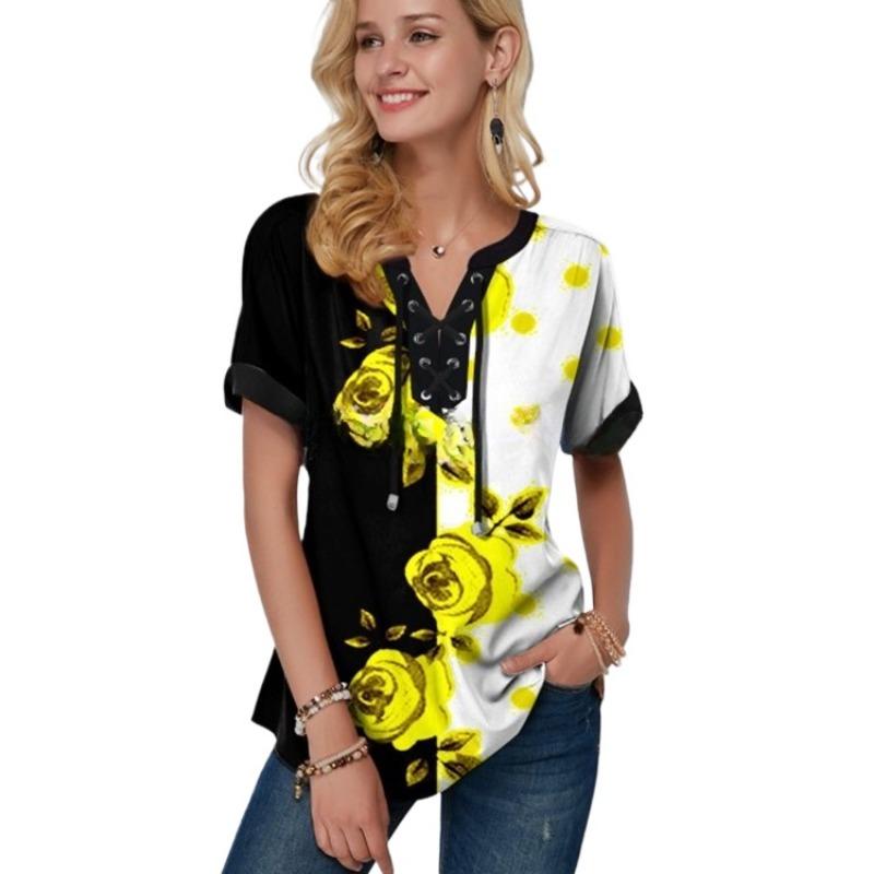 IHUASU Letnia Drukowana Koszulka Damska Luźna