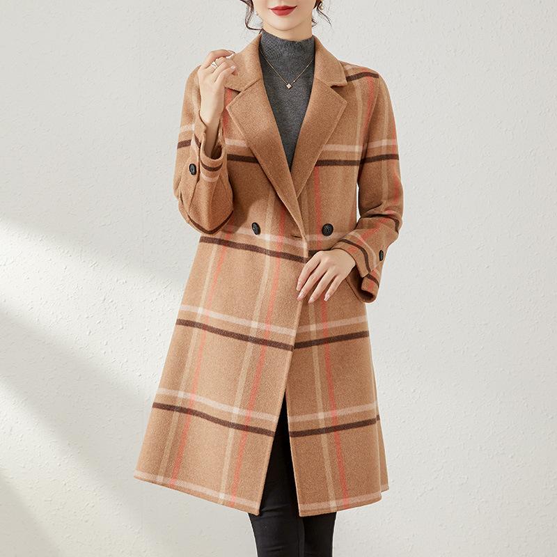 New Thousand Bird Plaid Woolen Coat Women's New Autumn Double-sided Wool Loose and Thin Casual Coat