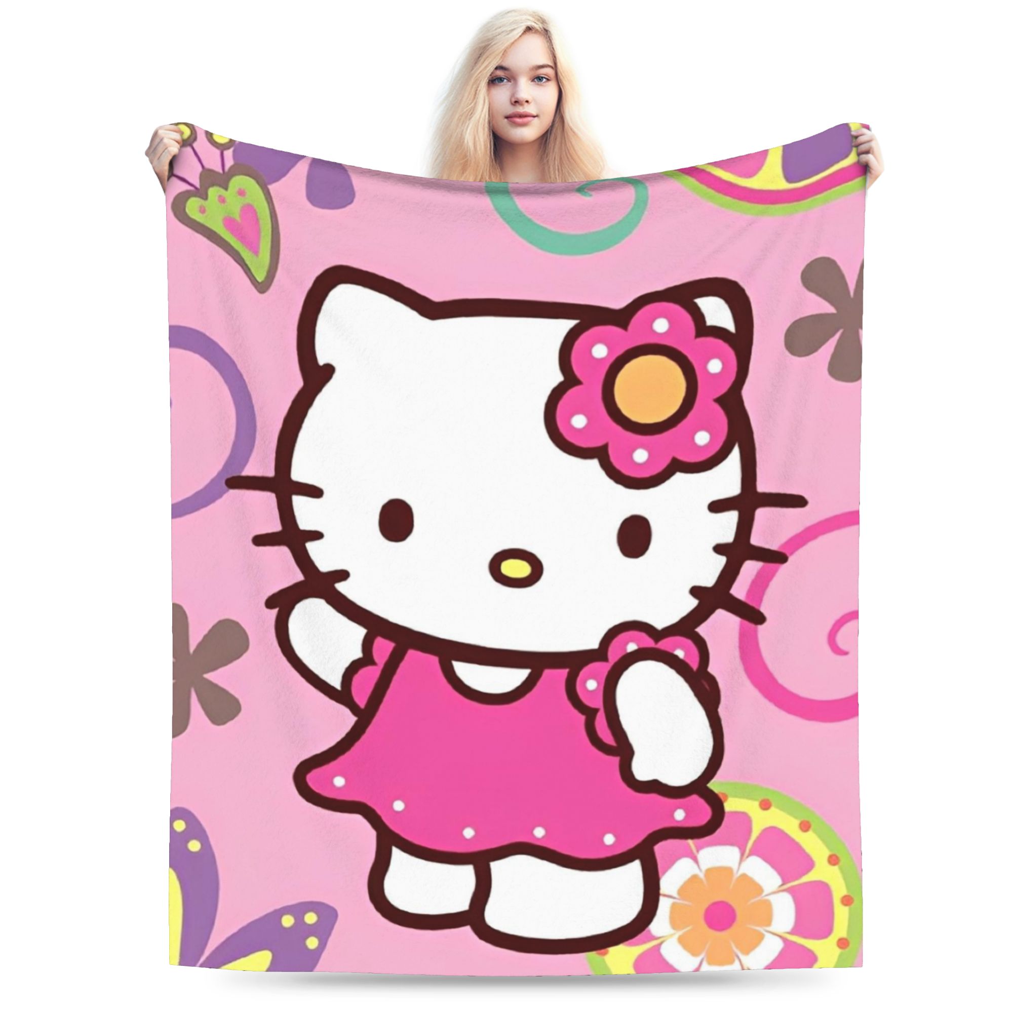Hello Kitty Black Y2k Knitted Blanket Fleece Lightweight Throw Blankets for Bed Bedspread 130x150cm