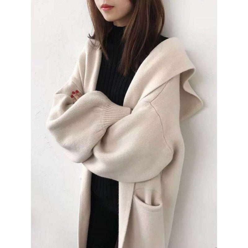 

Hooded Best Selling Korean Style Lazy Style Loose Knitted Cardigan Beige White L(55.00 kg-62.50 kg)