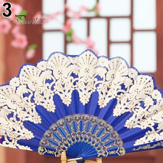 Cute Ethnic Dance Golden Tone Hand Held Flower Fan