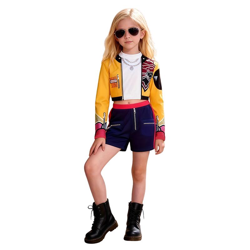 Kinder Mädchen Kpop Rumi Zoey Mira Cosplay Kostüm Anime Jäger Cosplay Kleidung Perücke Outfit Halloween Party Kostüme für Kind