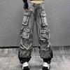 VIONA Jeans Damen Denim Used Mehrere Taschen Y2k Streetwear Cargohose Lässig Hoher Bund Reißverschluss Winter Farbverlauf Mom Jeans