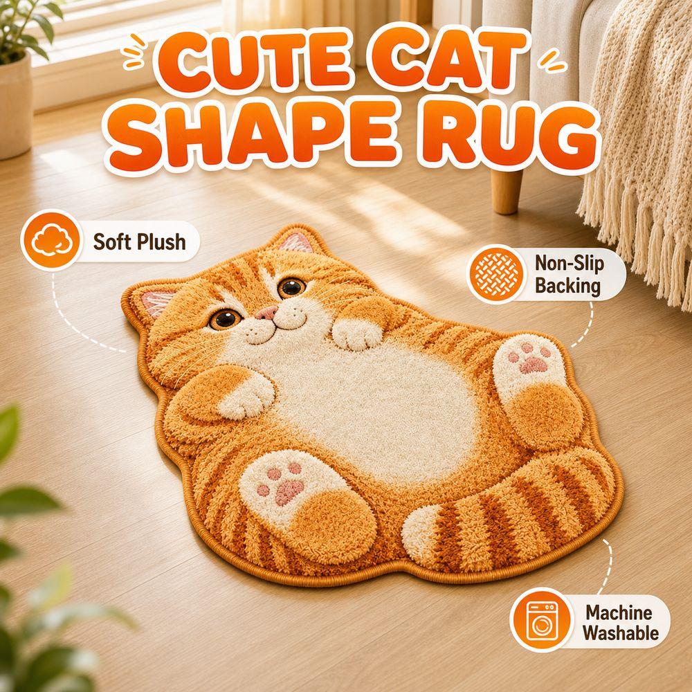 Cat-Shaped Cartoon Cat Rug Non-Slip Backing Entrance Door Mat Cute Bedside Rug Living Room Decor