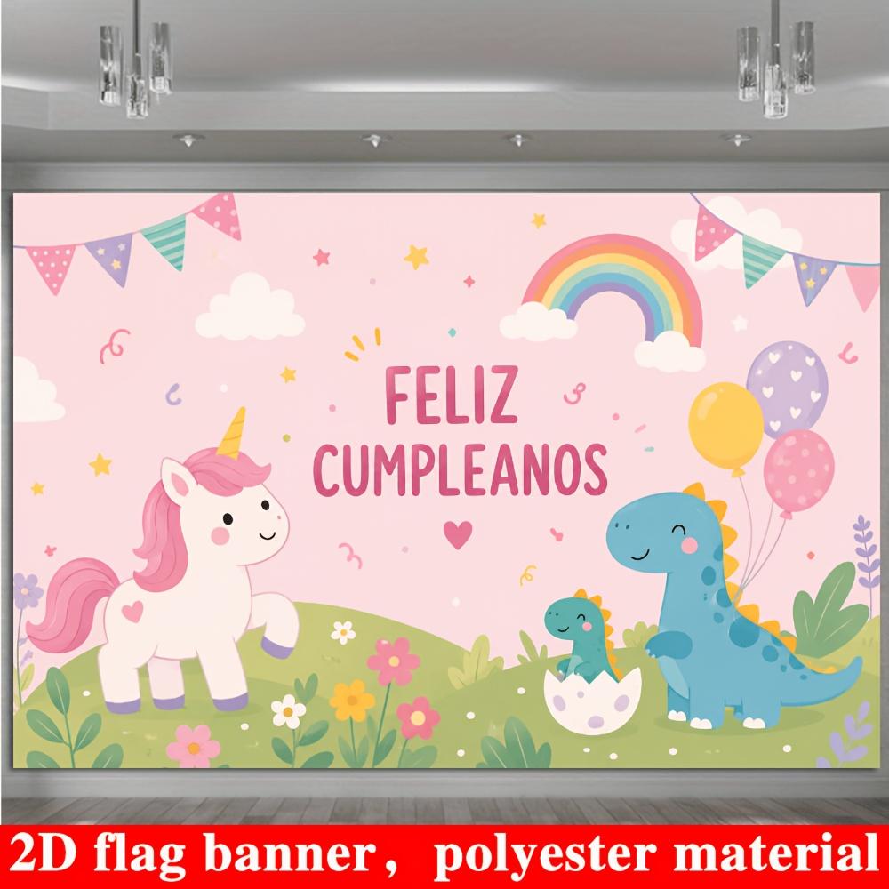 Unicorn Dinosaur Birthday Banner Backdrop Cute Polyester Photo Wall Decor