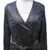 Women's Hot Gold Point V-neck Lantern Sleeve Ruffled Dress Dress Slim Sexy Lace-up Dress