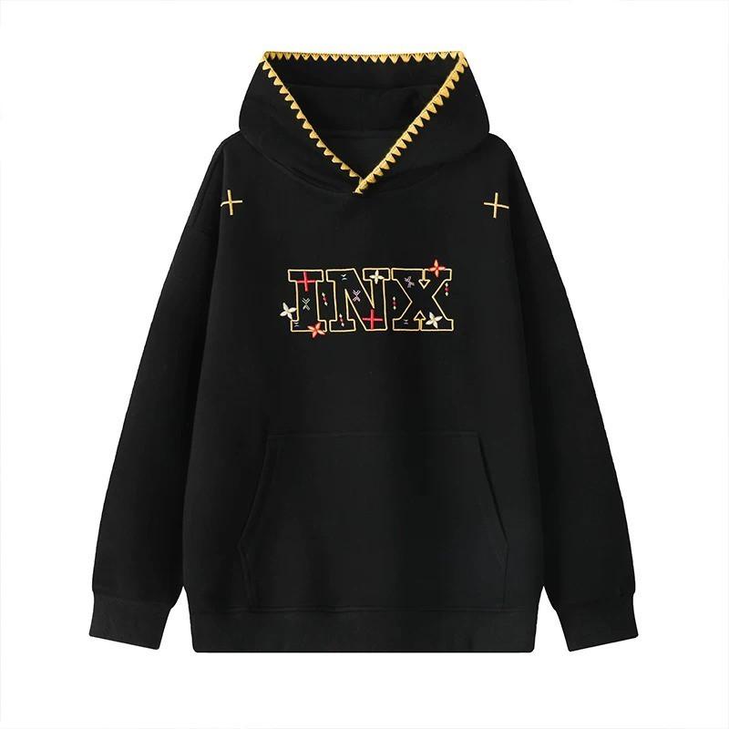 American Style Embroidered Letter Hoodie Men Women - Loose Fit Heavyweight Long Sleeve Sweatshirt