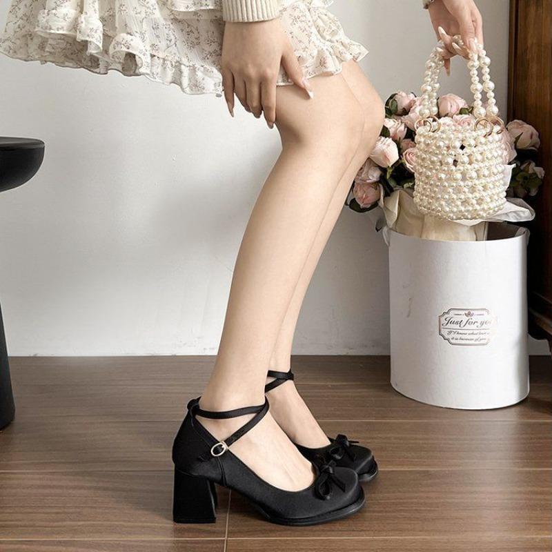 Fashion Women's Shoes French Style Platform Single Shoes Fashion Butterfly-knot High Heels Mary Jane Shoes High Quality Silk Dress Pumps
