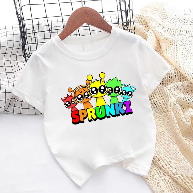 Sprunki Character Game Print Cartoon Cute Kids T Shirt Girls Summer Tops Baby Boys Clothes Children Short Sleeve O-Neck T-shirts