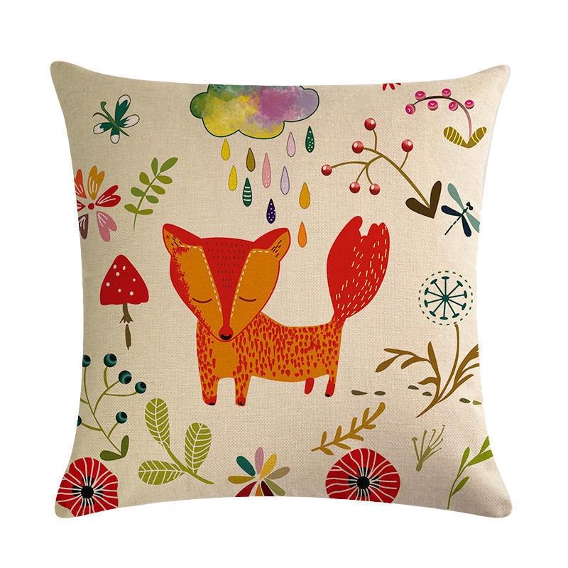 18 Fox Cartoon Linen Cotton Pillow Case Cushion Cover Sofa Home Decor Square