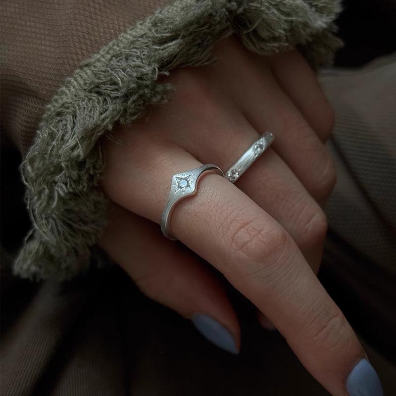 925 Silver Zircon Rings For Women Stars Frosting Design Trend Minimalism Jewelry Party Gift