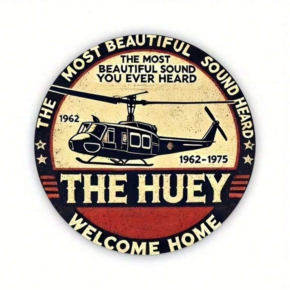 

Vintage UH-1 Huey Helicopter Metal Tin Sign Retro Round Wall Art 8x8 Inch for Man Cave Garage Bar різнокольоровий