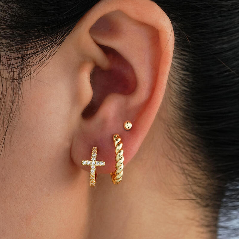 3Pcs/Set Exquisit Zircon Cross Hoop Earrings for Women Men Simple Compact Gold Color Stud Earrings Banquet Jewelry Accessories