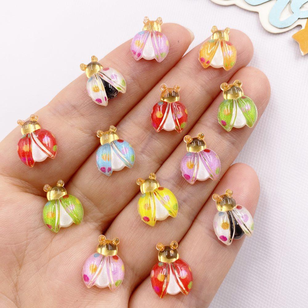 60pcs Mixed Resin Cute Colorful Beautiful Red Beetle Flat Back Rhinestone Appliques DIY Wedding Scrapbook Christmas Decor Crafts