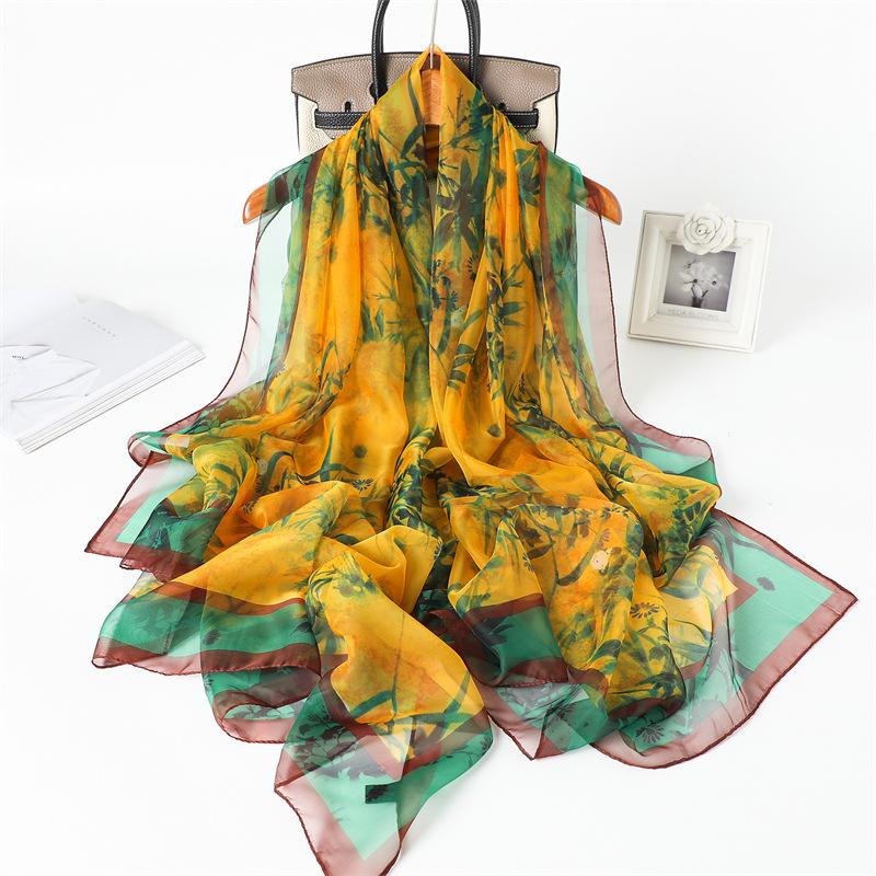 Fashion Versatile Encrypted Yourou Yarn Printing Spring and Summer Silk Scarf Large Long Scarf Travel Shawl Sunscreen Women's Scarf Headscarf