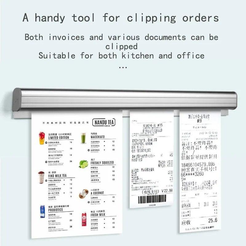 Kitchen Takeaway Order Organizer Ticket Holder Restaurant Kitchen Punch-Free Menu Holder Aluminum Alloy Single Arranging Device