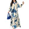 Womens Loose Floral Print Long Sleeve Wrap Dress With Lantern Sleeves High Waist A-Line Midi Casual Elegant
