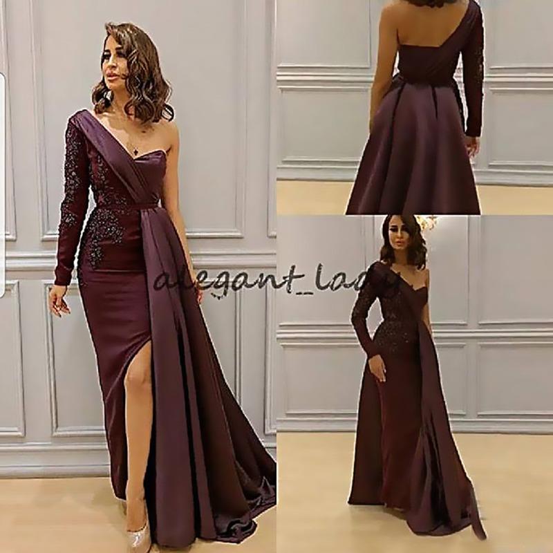 New suer dress dinner party shoulder temperament split fork and thin large size slim evening dress
