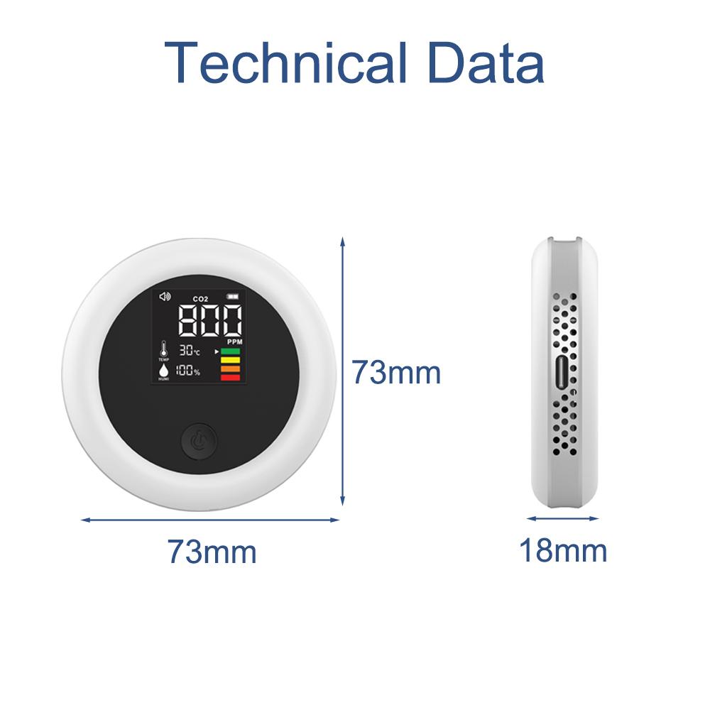 Portable Carbon Dioxide Tester 3 In 1 CO2 Temperature Humidity Detector LCD Rechargeable Air