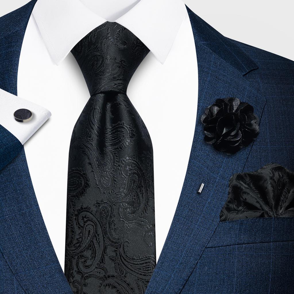 Fashion Men'S Paisley Tie Suit Pocket Towel Set 8Cm Polyester Jacquard Business Dress Tie