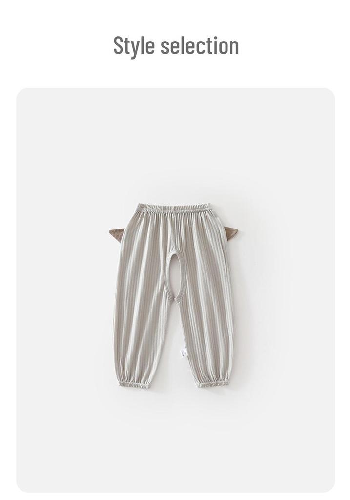 Baby Cotton Open Crotch Summer Pants – Breathable, Cuffed, Anti-Mosquito Style for Boys and Girls.