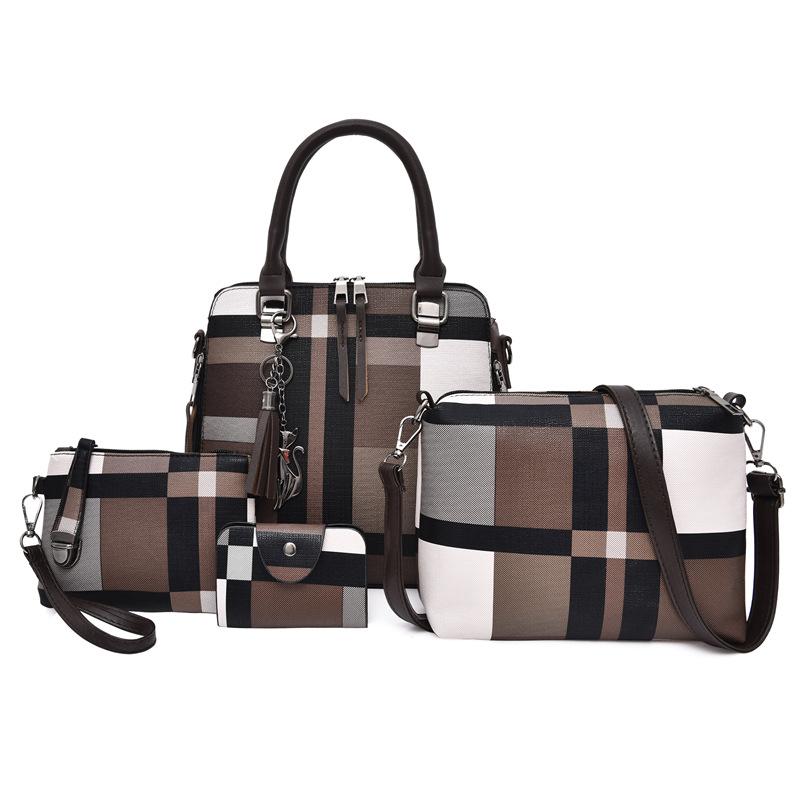 New Women's Bag Retro Double Shoulder Messenger Bag Fashion Mother and Child Shoulder Four-piece Set Contrasting Handbag