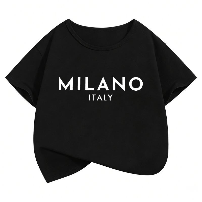 Fashion Letter Printed Milano Italy T Shirts Y2k Kids Children s T-shirt Boys Girls Summer Spring Casual Top Tee Graphic 100cm чёрный