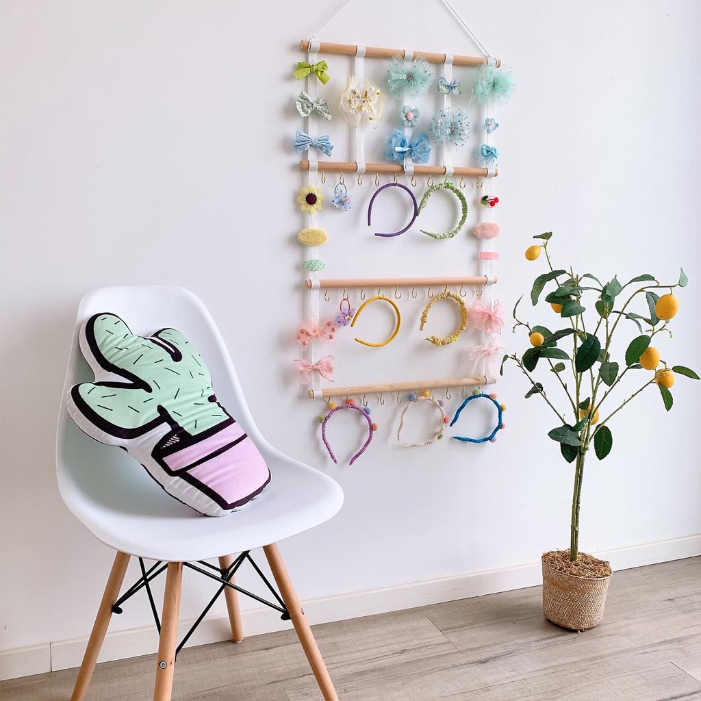 Bow Organizer for Girls Hair Bows Headband Holder Hanging Bow Storage Organizer Rack Wood Bow Holder Wall Mounted Hair