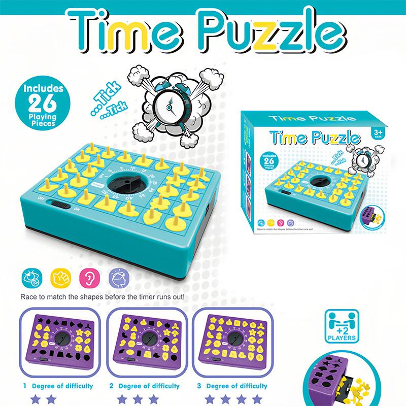 Shape Matching Game 26 Pieces, Time Puzzle Educational Toy, Enhance Concentration, Hand-eye Coordination, For Kids синий