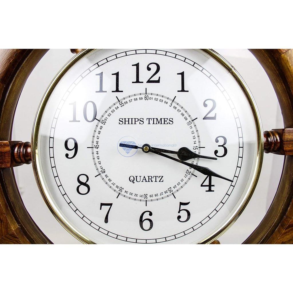 Nástěnné hodiny Time's | Námořní pirátské lodní kolo | Prémiový řemeslný dárek (16 palců)