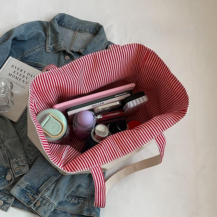 Large capacity tote bag women's striped canvas bag