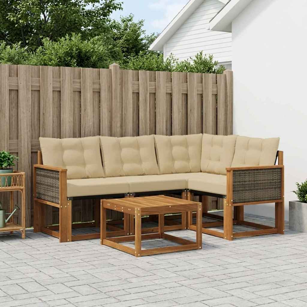 Outdoor Sofa Set with Cushions 5 pcs Natural and Beige