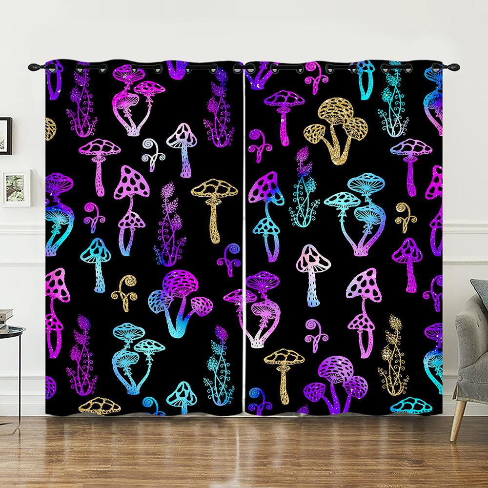 Curtains Mushroom Sunshade Digital Printing Curtains Blackout No Punching Bedroom Living Room Universal