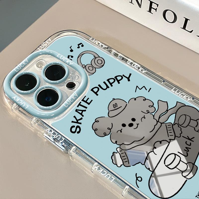 For Apple 16 Mobile Phone Case Mirror Blue Skateboard Dog for IPhone13 for Xiaomi 14pro Female 12 Cute 11 Creative