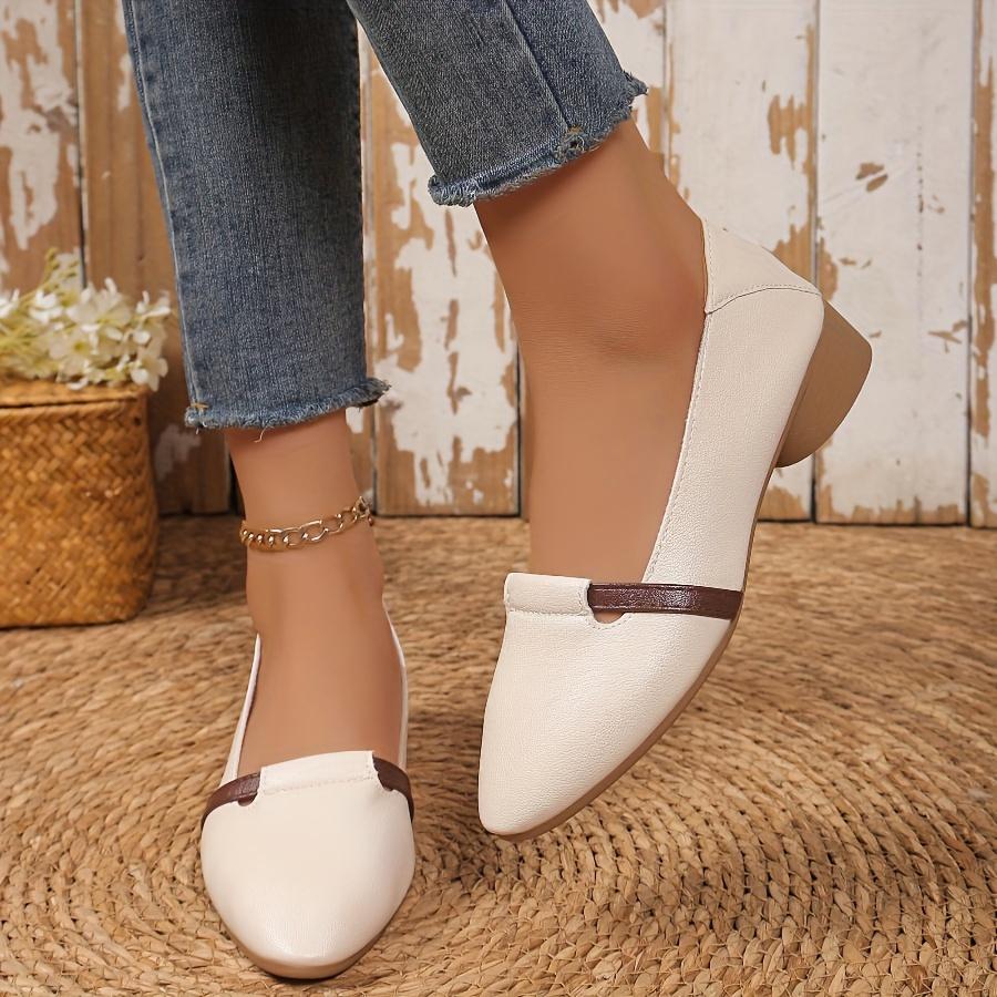 Spring/Fall Versatile Soft Leather Women's Shoes French Vintage Low-Heel Chunky-Heel Loafers Soft Sole Pointed Toe Low-Cut