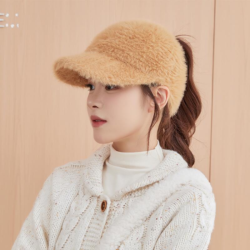 Autumn and Winter Duck Tongue Empty Top Women's Hat Plush Baseball Cap Cycling Cold and Warm Casual Wool Hat