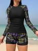 2026 Women's Long Sleeve Print Splicing Tankini Swimsuit