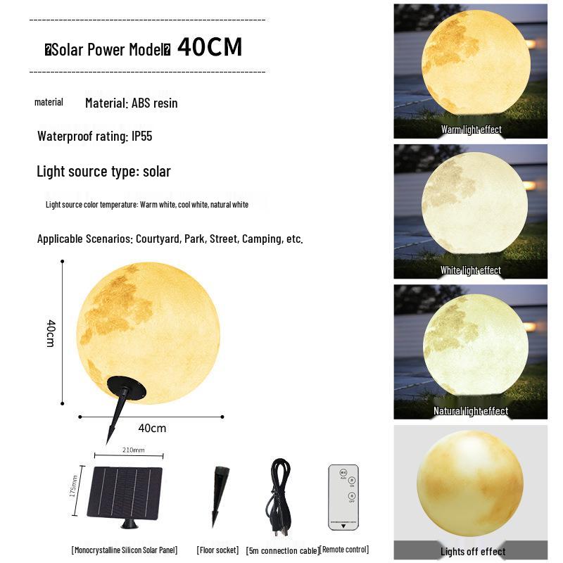 HuiXiang Dual-Powered Solar Moon Lamp for Outdoor Terrace & Garden - Waterproof Landscape & Lawn Light