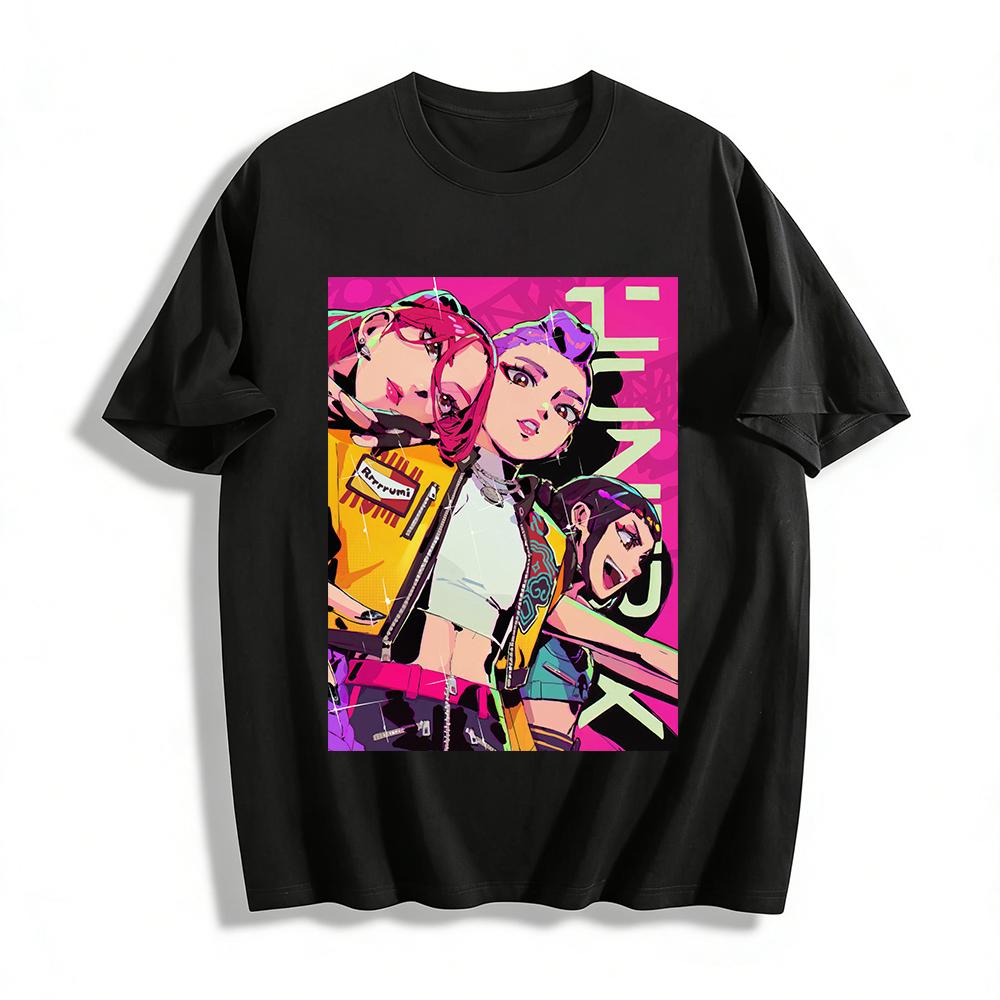 Trendy Anime Girl Group Printed Top E-girl Street Style Casual Loose Crew Neck Short Sleeve T-shirt Pure cotton T-shirt