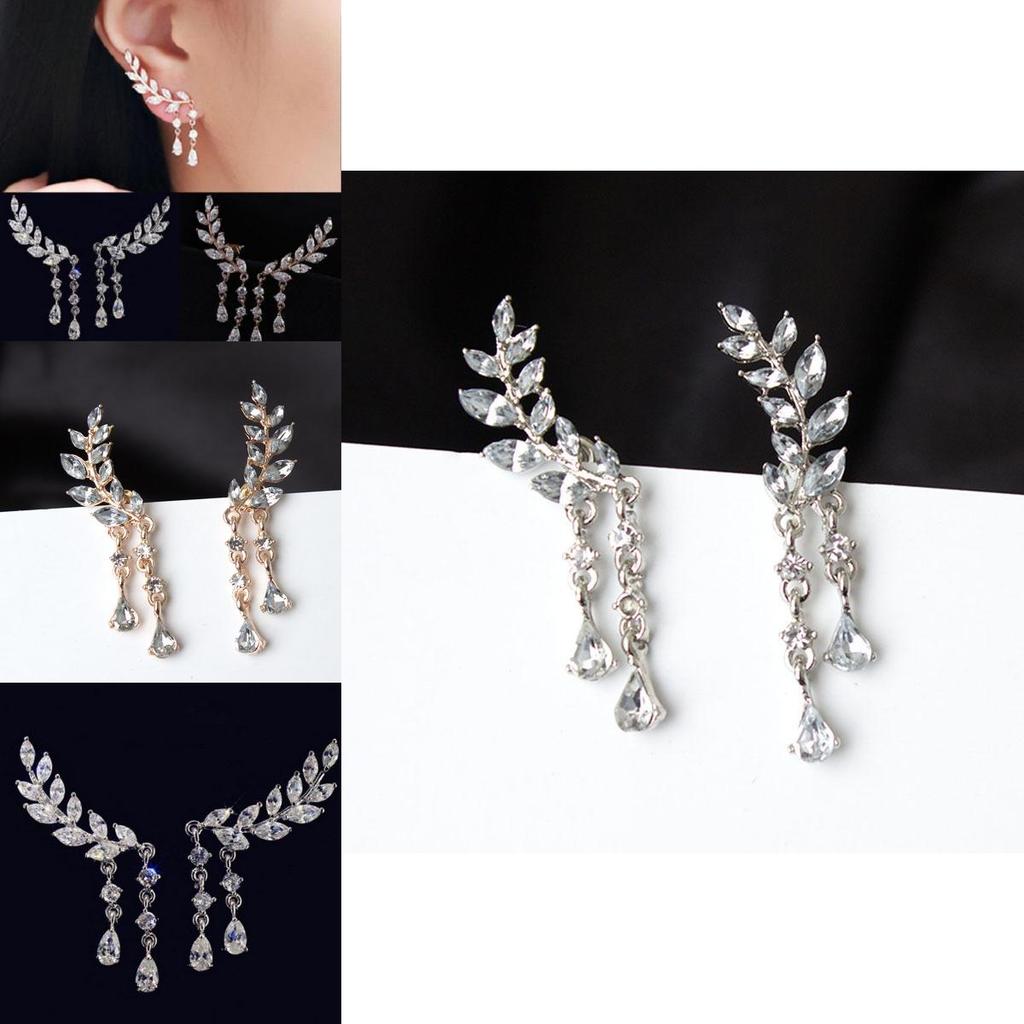 Luxurious Women Crystal Zircon Leaves Tassel Drop Dangle Earrings With A Classic Design