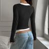 Women's Sexy Fashion Fake Two-Piece Solid Color Button Suspender Long Sleeve T-Shirt